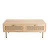LAURA Coffee Table with 2 Drawers - Jute Fabric and Gold Metal Legs