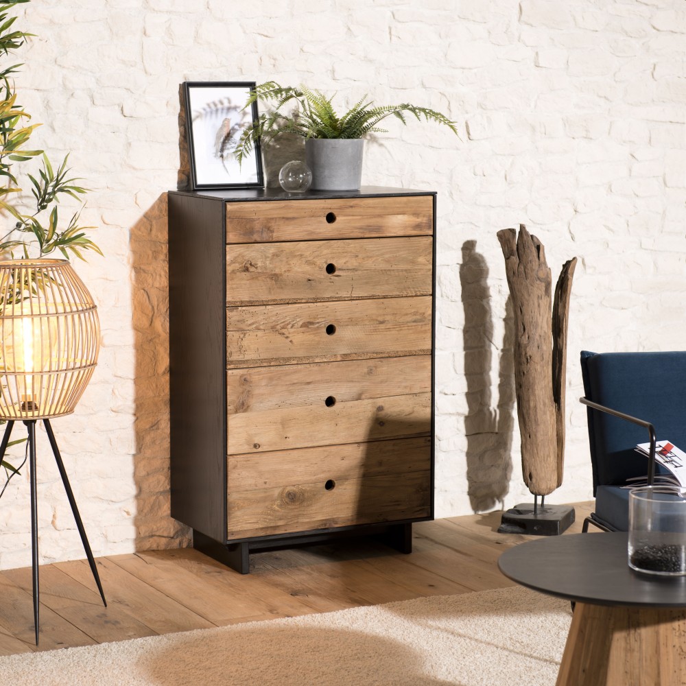 Meuble chiffonnier DANDY 5 tiroirs bois Pin recyclé Meuble chiffonnier DANDY 5 tiroirs bois Pin recyclé
