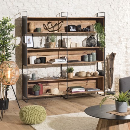 DANDY - 3-tier Niche Shelf in Natural Recycled Pine and Black Metal