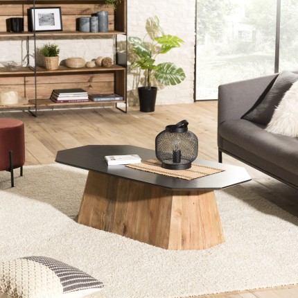 Table basse octogonale DANDY en bois de pin recyclé