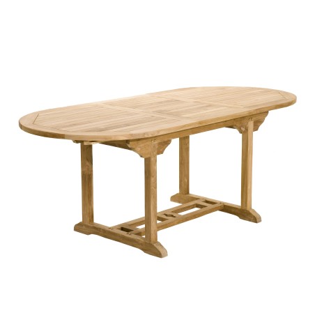 Salon de jardin en bois teck 6/8 pers - Table ovale extensible et chaises textilène