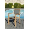 Salon de jardin en bois teck 6/8 pers - Table 220*100 cm et 6 fauteuils taupe