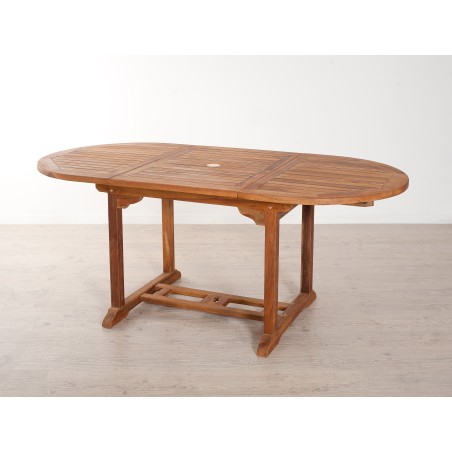 MAEVA Oiled Teak Wood Garden Furniture Set for 4/6 People - Extendable Oval Table & 6 Chairs