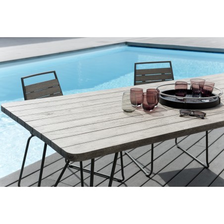 Salon de jardin en bois teck EMILE grise 6/8 pers.