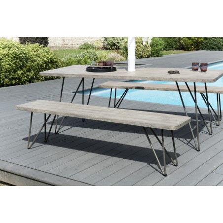 Salon de jardin en bois teck gris EMILE 6/8 pers.