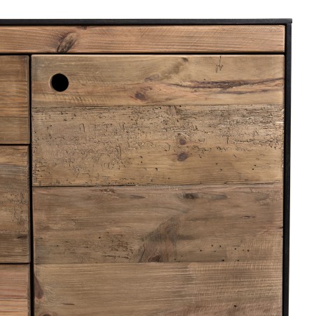 DANDY Sideboard - Natural and Black Recycled Pine - 2 Doors 3 Drawers