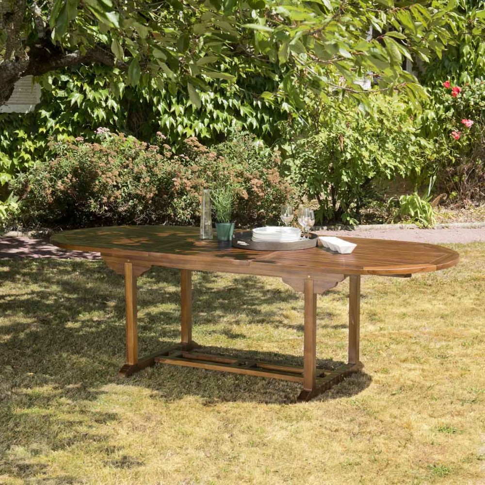 Table de jardin ovale extensible en teck - MAEVA Table de jardin ovale extensible en teck - MAEVA