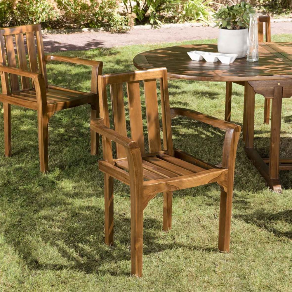 MAEVA - Set of 2 Stackable Armchairs in Oiled Teak Wood MAEVA - Set of 2 Stackable Armchairs in Oiled Teak Wood