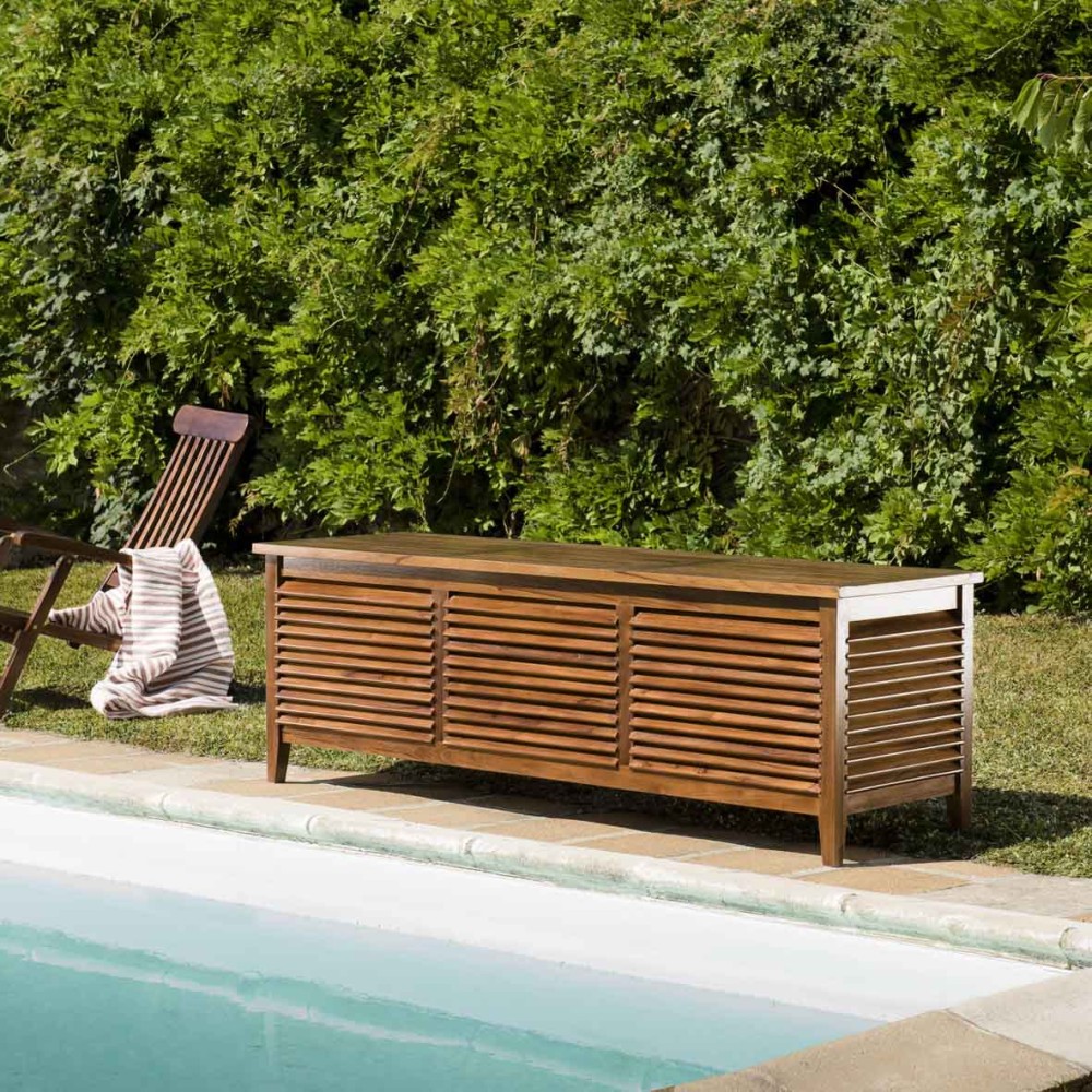 Coffre de jardin en bois teck huilé 200x55cm Coffre de jardin en bois teck huilé 200x55cm