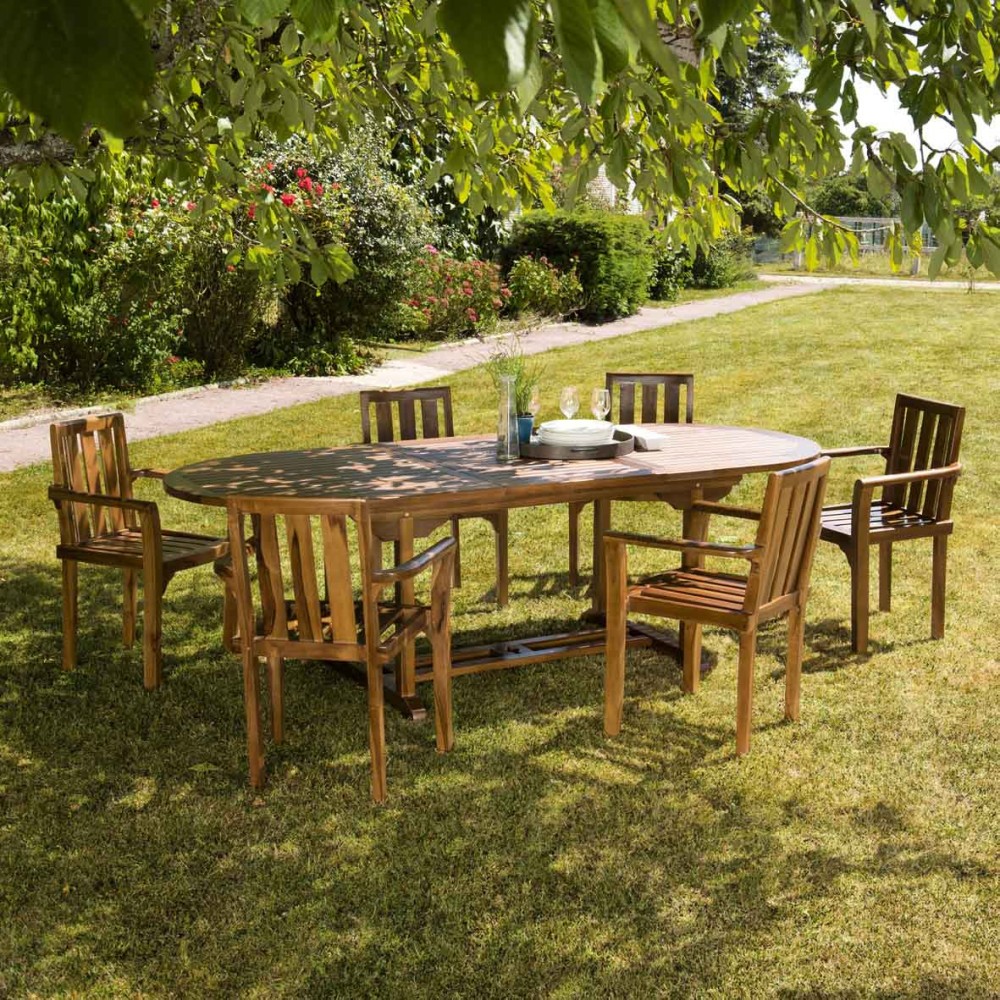 Salon de jardin en bois teck huilé MAEVA - 8/10 personnes Salon de jardin en bois teck huilé MAEVA - 8/10 personnes