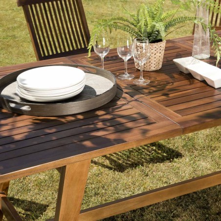 MAEVA - Teak Wood Garden Set - 1 Rectangular Table 180/240*100 cm & 6 Chairs