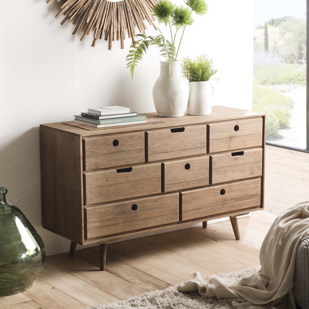 Commode ANDY - Bois de sapin ciré - 8 tiroirs Commode ANDY - Bois de sapin ciré - 8 tiroirs