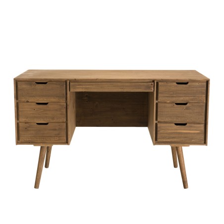 ANDY - Brown Wood Scandi Desk with 6 Drawers, Pine