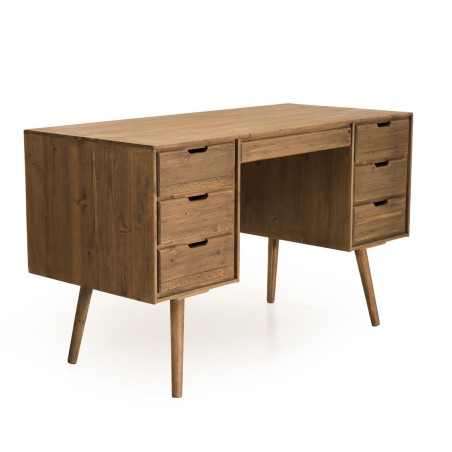 ANDY - Brown Wood Scandi Desk with 6 Drawers, Pine