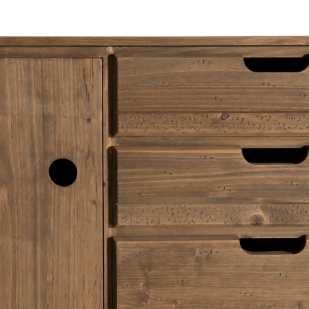 ANDY Brown Wood Scandi Sideboard - 2 Doors, 3 Drawers - Pine