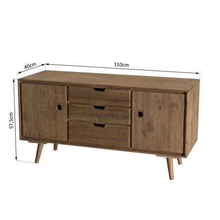 ANDY Brown Wood Scandi Sideboard - 2 Doors, 3 Drawers - Pine