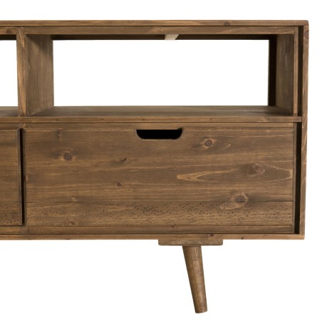ANDY Brown Wood Scandi TV Stand with 3 Drawers and 3 Niches