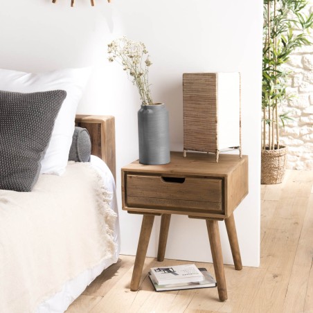 ANDY Brown Wood Scandi Bedside Table - Pine 1 Drawer