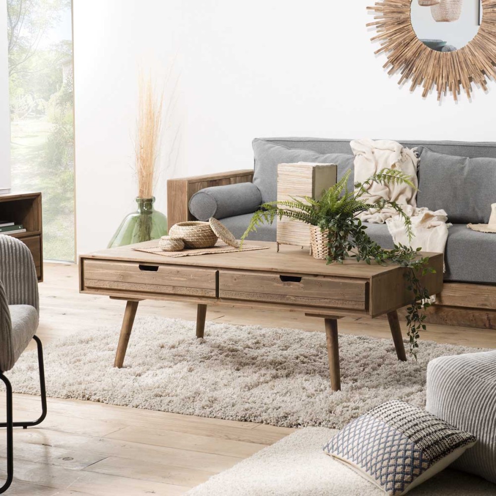 Table basse ANDY - Bois Sapin 4 tiroirs Table basse ANDY - Bois Sapin 4 tiroirs