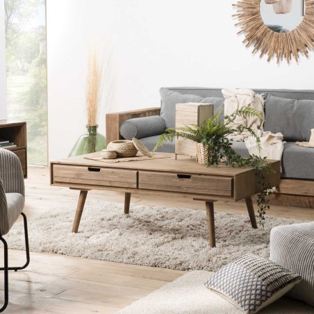 Table basse ANDY - Bois Sapin 4 tiroirs