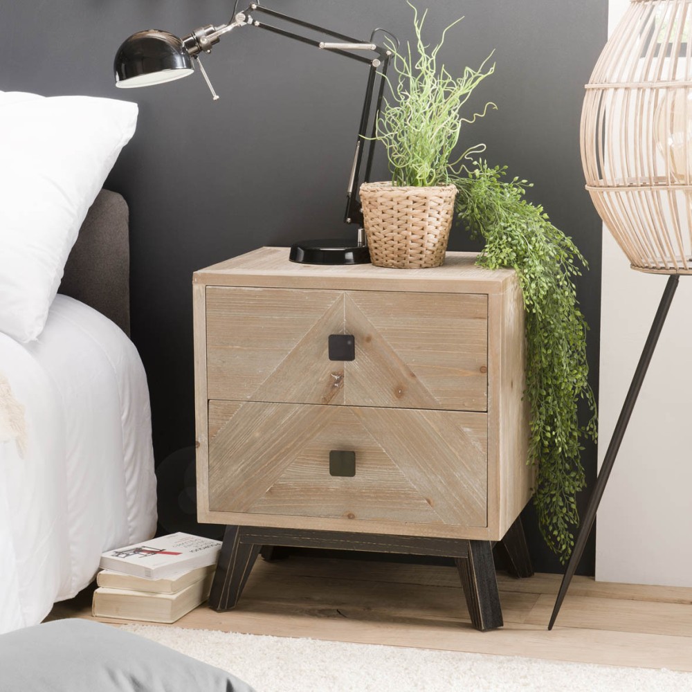 Chevet MANDY beige style scandinave 2 tiroirs Chevet MANDY beige style scandinave 2 tiroirs