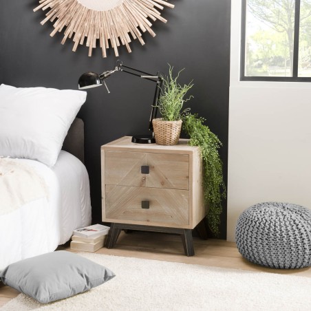 Chevet MANDY beige style scandinave 2 tiroirs