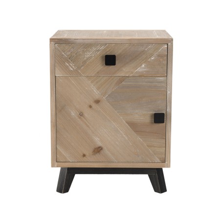 MANDY Beige Scandi Bedside Table 1 Drawer 1 Door Black Feet