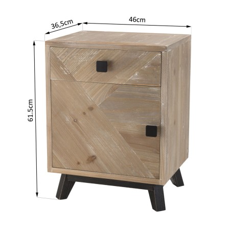 MANDY Beige Scandi Bedside Table 1 Drawer 1 Door Black Feet