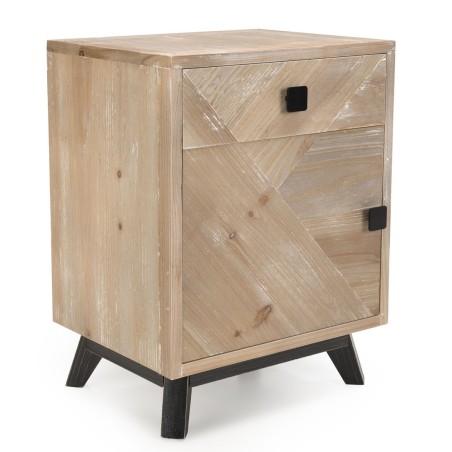 MANDY Beige Scandi Bedside Table 1 Drawer 1 Door Black Feet
