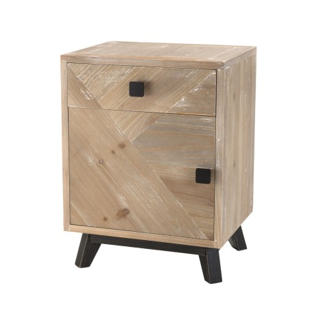 MANDY Beige Scandi Bedside Table 1 Drawer 1 Door Black Feet