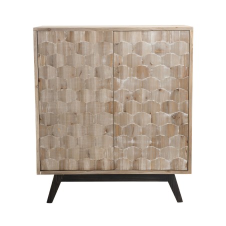 MANDY Beige Scandi Sideboard with 2 Doors and Black Legs - Pine Wood