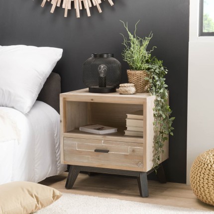 MANDY Beige Scandi Bedside Table with 1 Drawer and 1 Shelf