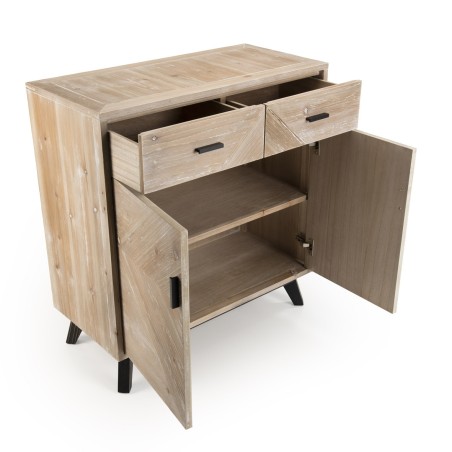 MANDY - Beige Scandi Buffet 2 Drawers 2 Doors Black Legs Pine