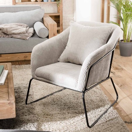 Fauteuil AGATHE - Velours côtelé gris perle