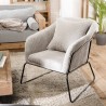 AGATHE - Pearl Grey Corduroy Fabric Armchair with Flared Metal Legs