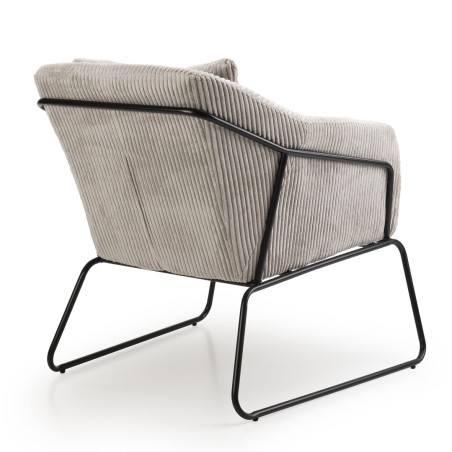 AGATHE - Pearl Grey Corduroy Fabric Armchair with Flared Metal Legs