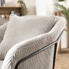 AGATHE - Pearl Grey Corduroy Fabric Armchair with Flared Metal Legs