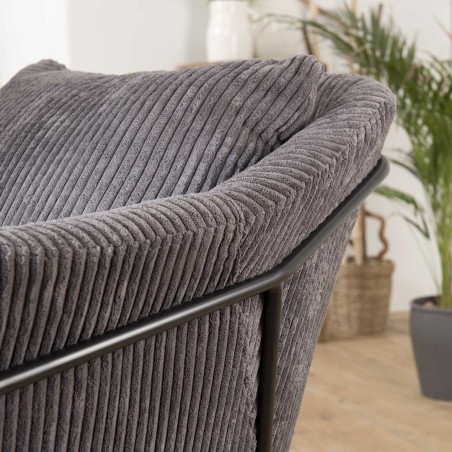 AGATHE Anthracite Grey Corduroy Fabric Armchair - Flared Metal Legs
