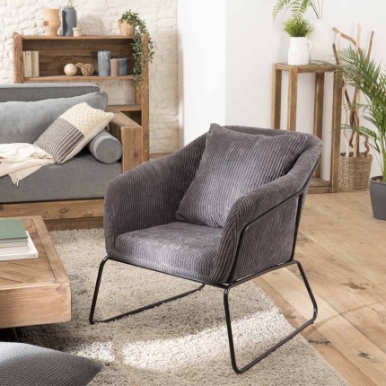 Fauteuil AGATHE - Velours côtelé gris anthracite