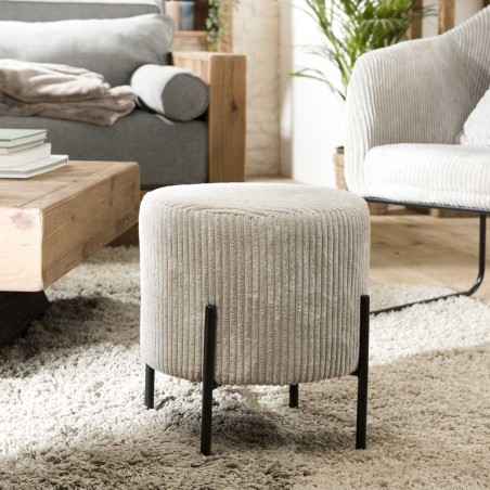 AGATHE Round Stool 36x36cm Pearl Grey Corduroy Fabric