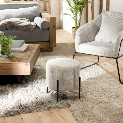AGATHE Round Stool 36x36cm Pearl Grey Corduroy Fabric
