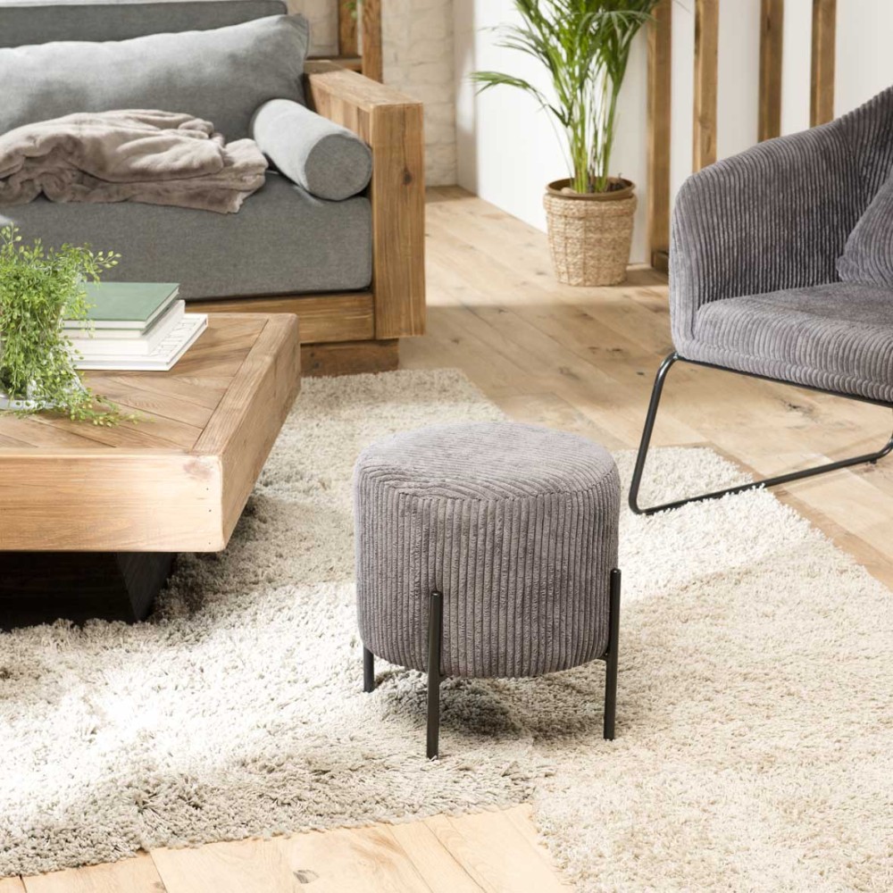 Tabouret rond AGATHE en velours côtelé gris anthracite Tabouret rond AGATHE en velours côtelé gris anthracite