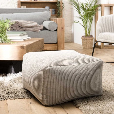 Pouf carré AGATHE 57x57cm velours côtelé gris perle