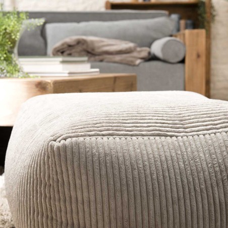 Pouf carré AGATHE 57x57cm velours côtelé gris perle