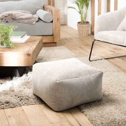 Pouf carré AGATHE 57x57cm velours côtelé gris perle