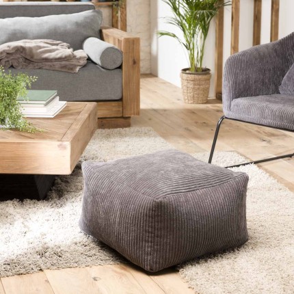 Pouf carré AGATHE 57x57cm velours côtelé gris anthracite