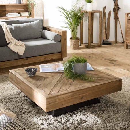 Table basse carrée en pin recyclé SANDY 99.5x99.5cm