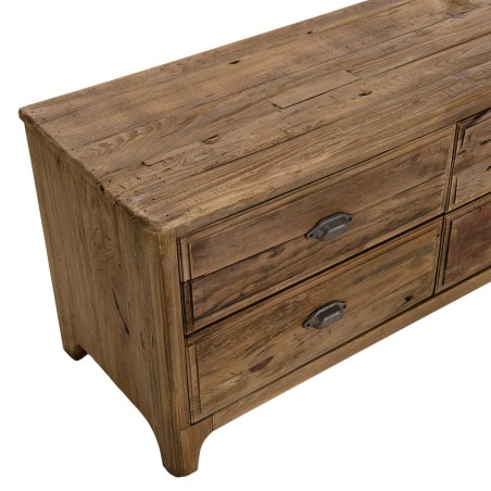SANDY TV Stand in Brown with 6 Drawers | Recycled Pine