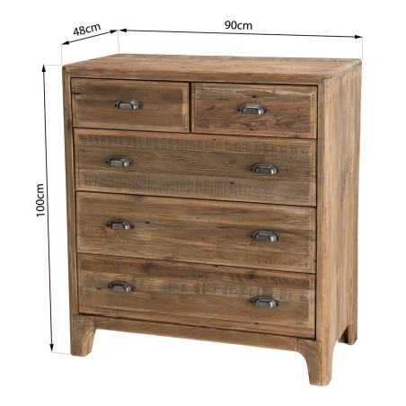 Meuble chiffonnier marron 5 tiroirs bois Pin recyclé - SANDY