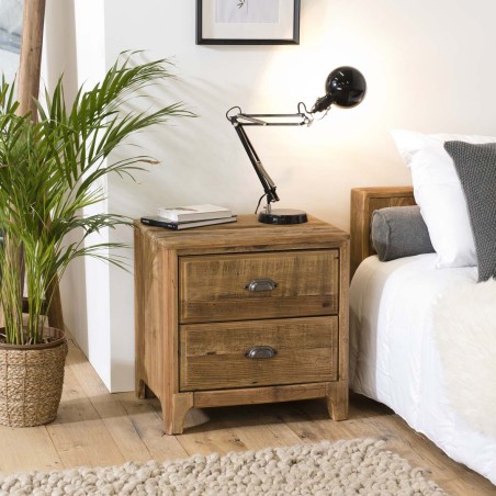 SANDY Brown Bedside Table with 2 Drawers - Recycled Pine